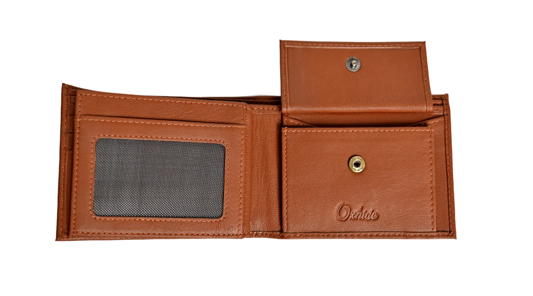 Wallet Men Brown with coin pouch - Bifold Lucky Wallet- Full Grain Leather Wallet with NO HOLE- Brown Wallet - Oxhide 3851CP Brown