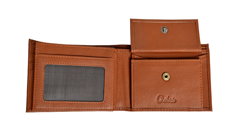 Wallet Men Brown with coin pouch - Bifold Lucky Wallet- Full Grain Leather Wallet with NO HOLE- Brown Wallet - Oxhide 3851CP Brown