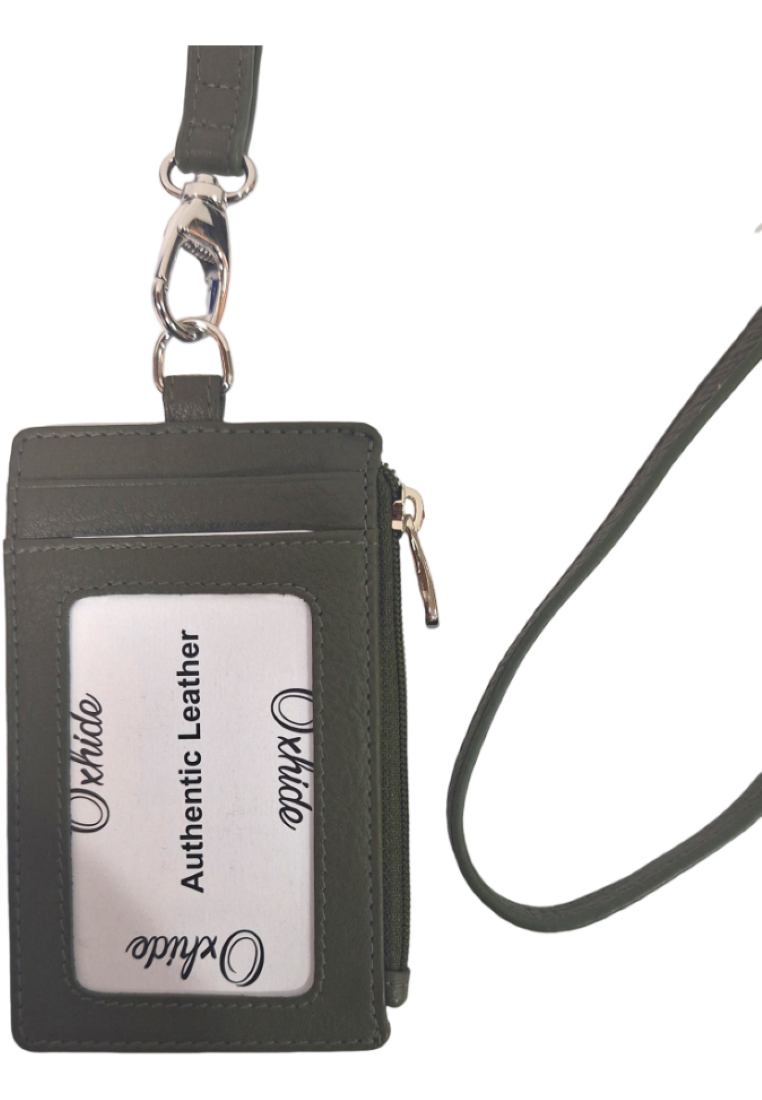 Oxhide Leather Lanyard / ID card holder Lanyard /Wallet/Leather - 4164 Green