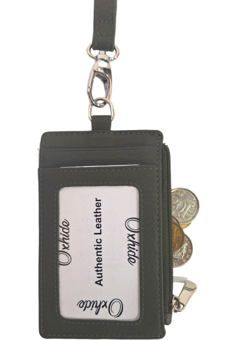 Oxhide Leather Lanyard / ID card holder Lanyard /Wallet/Leather - 4164 Green