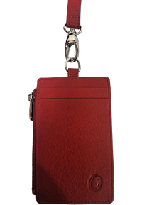Oxhide Leather Lanyard / ID card holder Lanyard /Wallet/Leather - 4164 Red