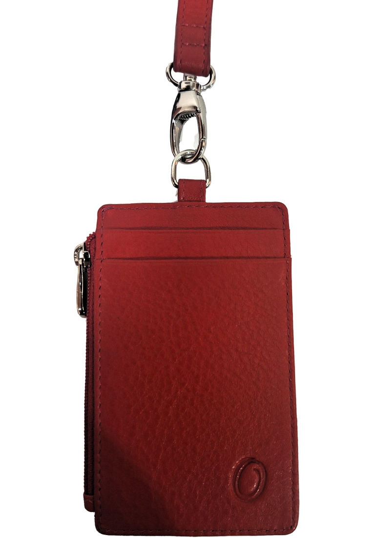 Oxhide Leather Lanyard / ID card holder Lanyard /Wallet/Leather - 4164 Red