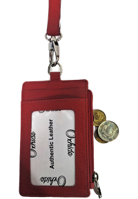 Oxhide Leather Lanyard / ID card holder Lanyard /Wallet/Leather - 4164 Red