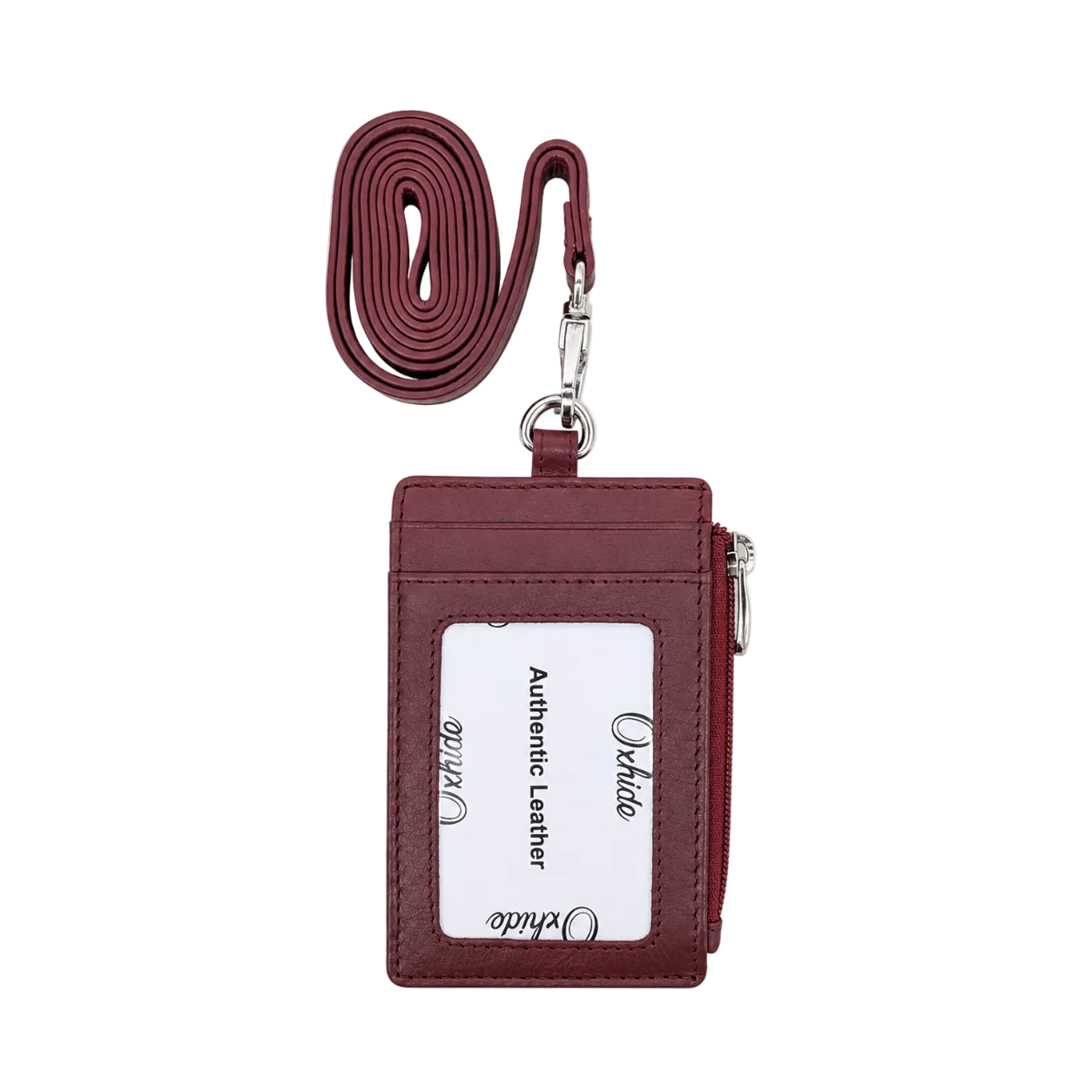 Oxhide Leather Lanyard / ID card holder Lanyard /Wallet/Leather - 4164 Red