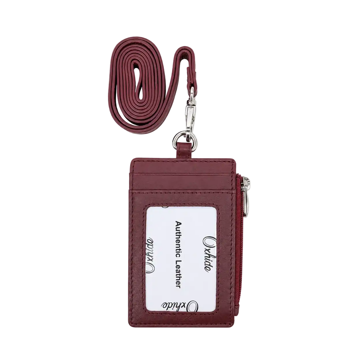 Red leather ID card holder lanyard 4164 – Oxhide