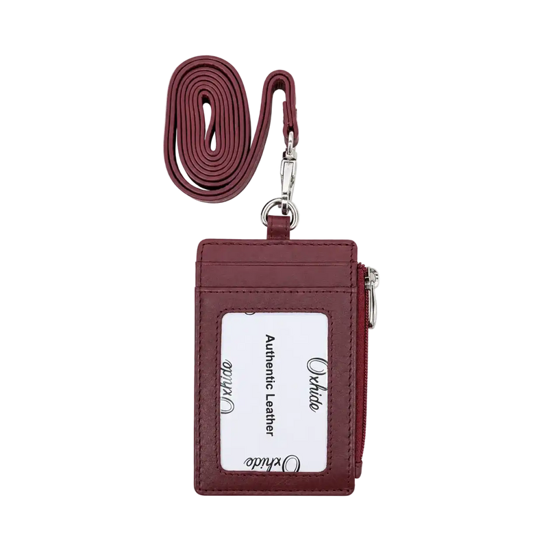 Red leather ID card holder lanyard 4164 – Oxhide