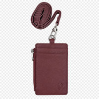 Oxhide Leather Lanyard / ID card holder Lanyard /Wallet/Leather - 4164 Red