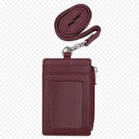 Oxhide Leather Lanyard / ID card holder Lanyard /Wallet/Leather - 4164 Red