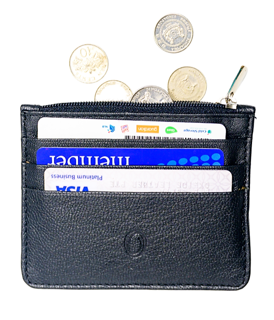 Leather Card Holder with Zip - Leather cardholder - Leather Card Case - Leather Coin Pouch - Card Sleeve - Oxhide 4165 BLACK