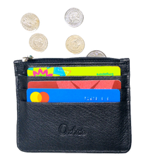 Leather Card Holder with Zip - Leather cardholder - Leather Card Case - Leather Coin Pouch - Card Sleeve - Oxhide 4165 BLACK