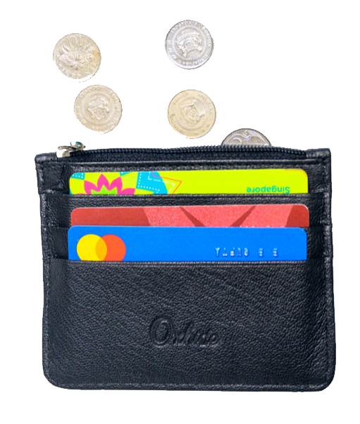 Leather Card Holder with Zip - Leather cardholder - Leather Card Case - Leather Coin Pouch - Card Sleeve - Oxhide 4165 BLACK