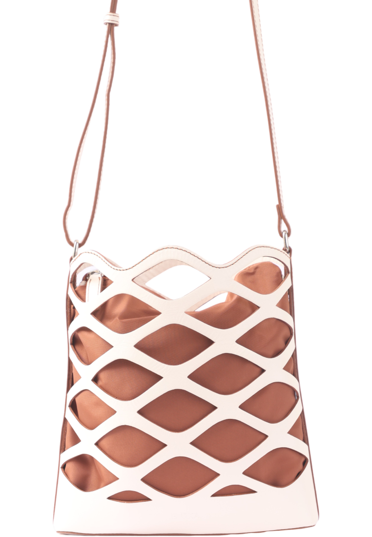 Real Leather Sling bag in Leaf Cut Dual Shade Oxhide SDB3-WHITE