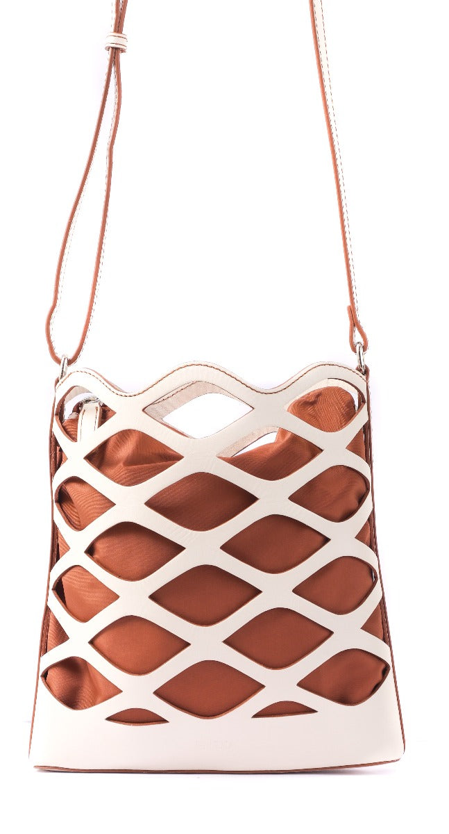 Real Leather Sling bag in Leaf Cut Dual Shade Oxhide SDB3-WHITE