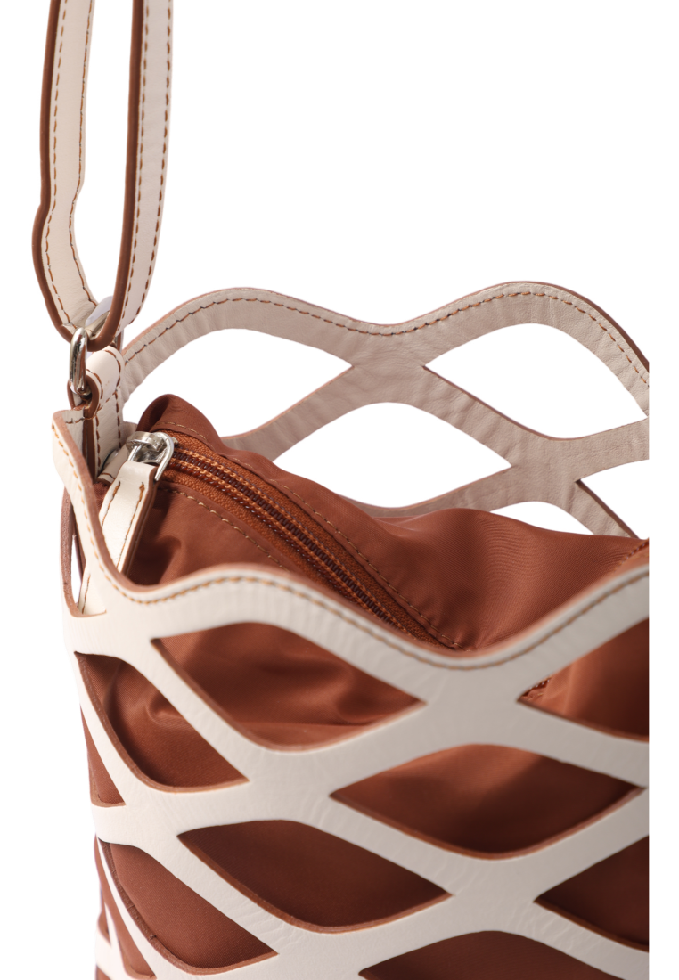 Real Leather Sling bag in Leaf Cut Dual Shade Oxhide SDB3-WHITE