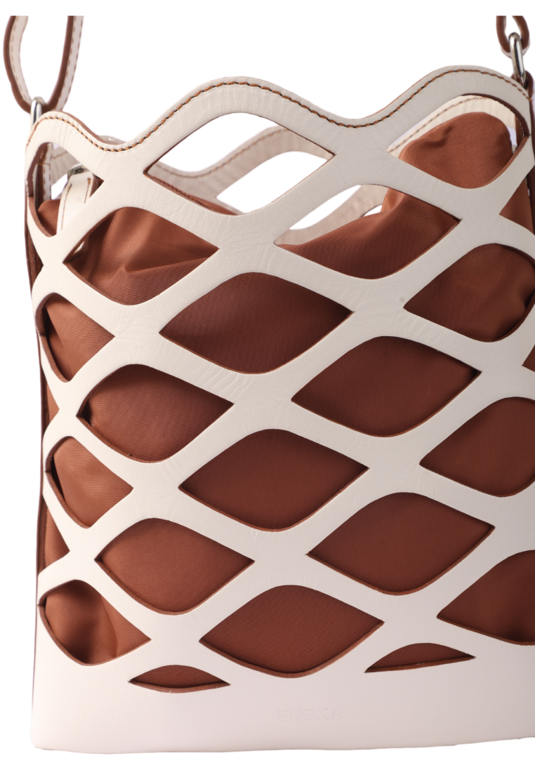 Real Leather Satchel in Leaf Cut Dual Shade Oxhide SDB2-WHITE