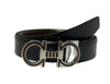 Black Leather Belt with Designed Buckles - Business Evening Designer Wear -D8 BLACK
