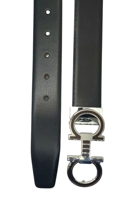 Black Leather Belt with Designed Buckles - Business Evening Designer Wear -D8 BLACK