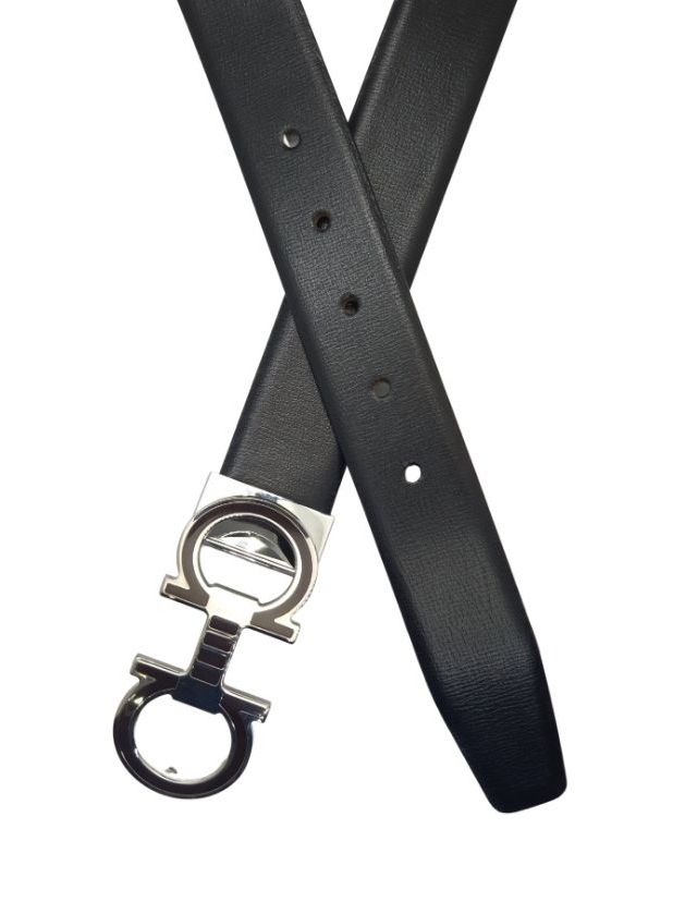 Black Leather Belt with Designed Buckles - Business Evening Designer Wear -D8 BLACK