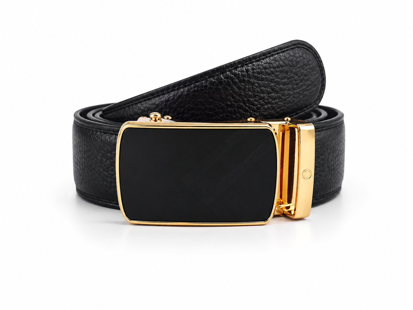 Luxury Belt for Men - Ratchet Leather Belt - Branded Leather Belt for Men - Belts with exclusive buckles - Belts for Evening Wear -Auto Lock Black Belt - ABB2I Oxhide Black