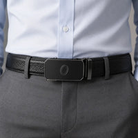 Real Leather Ratchet Belt 30mm or 3 cm- Men Leather Belt with Auto Lock Buckle - TRACK BELT - Auto Lock Black Belt - ABB3H Black