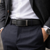 Mens Automatic Leather Belt - Full Grain Leather Ratchet Belt - Men Leather Belt with Auto Lock Buckle - TRACK BELT - Belt without hole -ABB4A