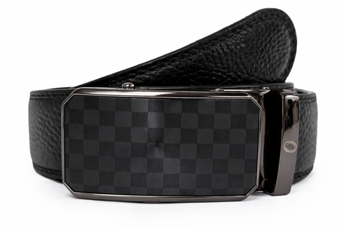 Real Leather Ratchet Belt 30mm or 3 cm- Men Leather Belt with Auto Lock Buckle - TRACK BELT - Auto Lock Black Belt -ABB5C Black