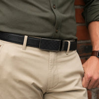 Real Leather Ratchet Belt 30mm or 3 cm- Men Leather Belt with Auto Lock Buckle - TRACK BELT - Auto Lock Black Belt -ABB5C Black