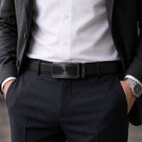 Mens Automatic Leather Belt - Full Grain Leather Ratchet Belt - Men Leather Belt with Auto Lock Buckle - TRACK BELT - Belt without hole -ABB6H Black Oxhide