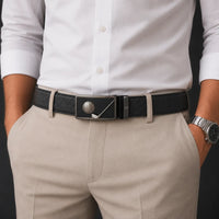 Mens Automatic Leather Belt - Full Grain Leather Ratchet Belt - Men Leather Belt with Auto Lock Buckle - TRACK BELT - Belt without hole -ABB8H Black Oxhide