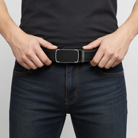 Mens Automatic Leather Belt - Full Grain Leather Ratchet Belt - Men Leather Belt with Auto Lock Buckle - TRACK BELT - Belt without hole -ABB9A Black Oxhide