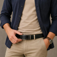 Mens Automatic Leather Belt - Full Grain Leather Ratchet Belt - Men Leather Belt with Auto Lock Buckle - TRACK BELT - Belt without hole -ABB9H Black Oxhide
