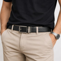 Luxury Black Belt for Men - Ratchet Leather Belt - Belts with exclusive buckles - Belts for Evening Wear 30 mm or 3 cm-BLA26 Oxhide