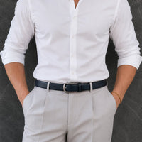 Formal Belt Men - Real Leather Tan Belt - Business / Office wear belt -Oxhide S30 PULL SM BLUE