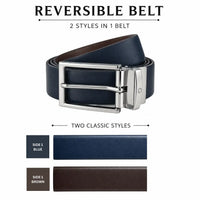 Oxhide Spanish Leather Reversible Belt-Navy Blue and Brown Men Belt/ Genuine Leather Belt