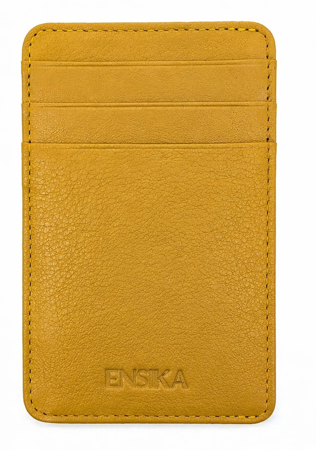 Card Holder Black vertical Grain Leather-3601 YLW