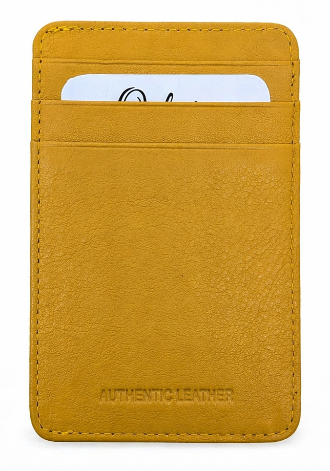 Card Holder Black vertical Grain Leather-3601 YLW