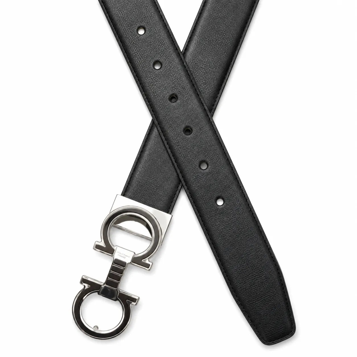 Black Leather Belt with Designed Buckles - Business Evening Designer Wear -D8 BLACK
