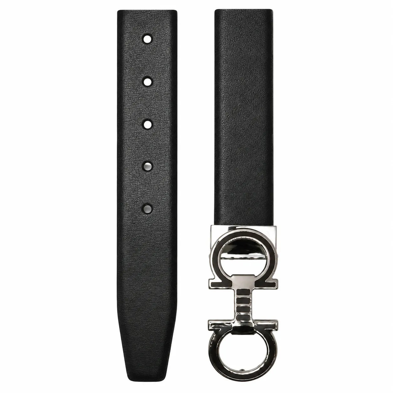 Black Leather Belt with Designed Buckles - Business Evening Designer Wear -D8 BLACK