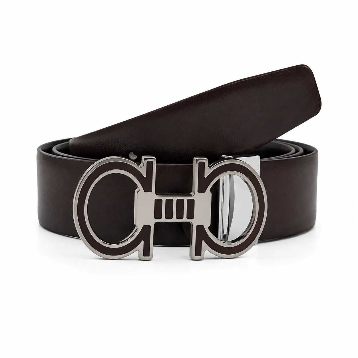BROWN Leather Belt with Designed Buckles - Business Evening Designer Wear -D8 BROWN
