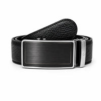 Mens Automatic Leather Belt - Full Grain Leather Ratchet Belt - Men Leather Belt with Auto Lock Buckle - TRACK BELT - Belt without hole -ABB5H Black Oxhide
