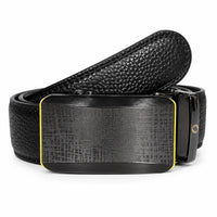 Mens Automatic Leather Belt - Full Grain Leather Ratchet Belt - Men Leather Belt with Auto Lock Buckle - TRACK BELT - Belt without hole -ABB5A Black Oxhide