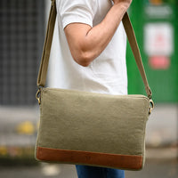 Canvas leather Laptop Bag for Men - Canvas Laptop Bag Men - Messenger Bag for Men - Men's Handbag Casual Leather - Oxhide J0042