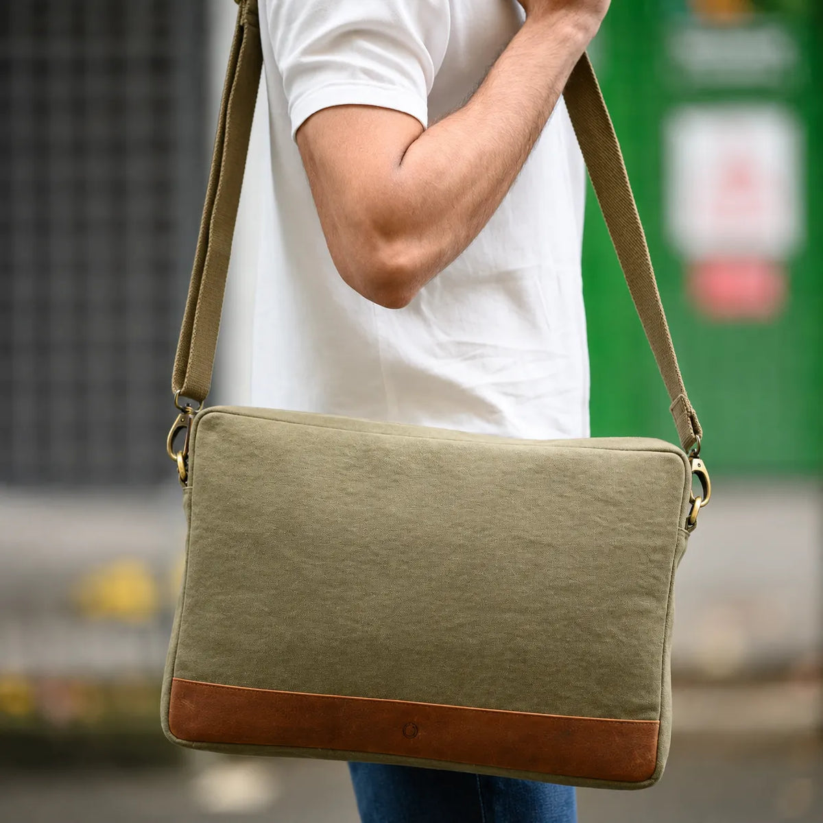 Canvas leather Laptop Bag for Men - Canvas Laptop Bag Men - Messenger Bag for Men - Men's Handbag Casual Leather - Oxhide J0042