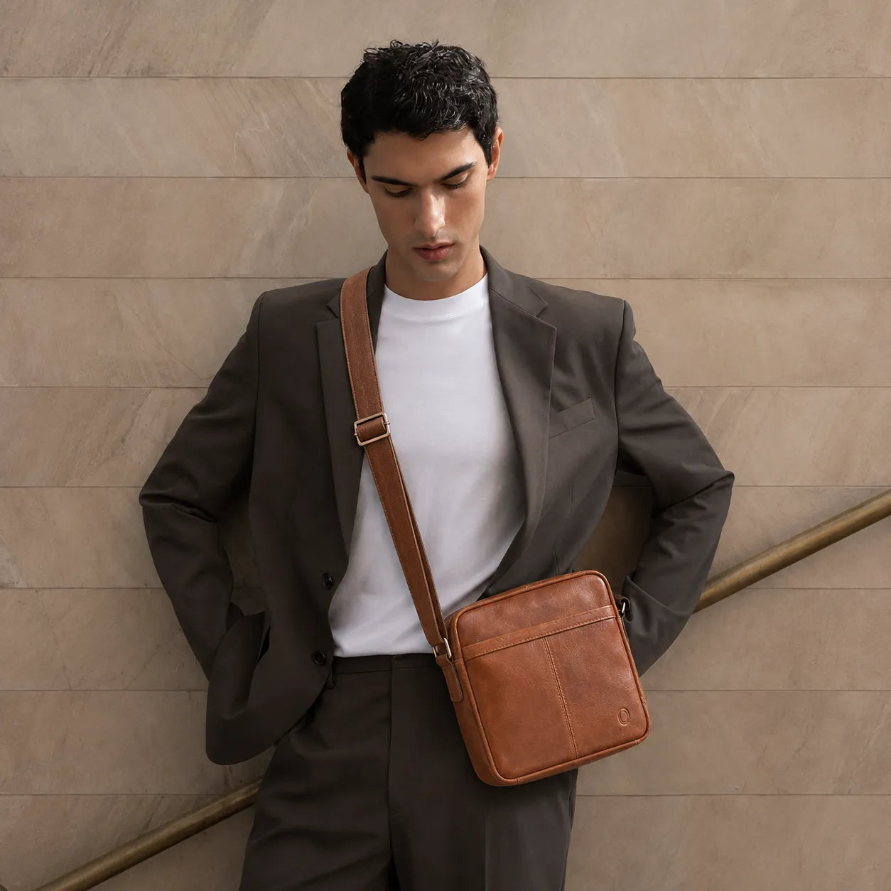 Leather Messenger Bag - Full Grain Leather Sling Bag -Leather Sling Bag for Men Brown  - Oxhide J0049
