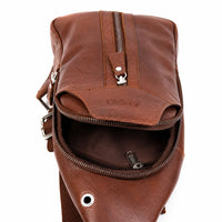 Oxhide Leather Men's Chest Bag - Travel Bag - Bikers Bag - Lightweight Anti-Theft Bag - Oxhide 10026 Brown