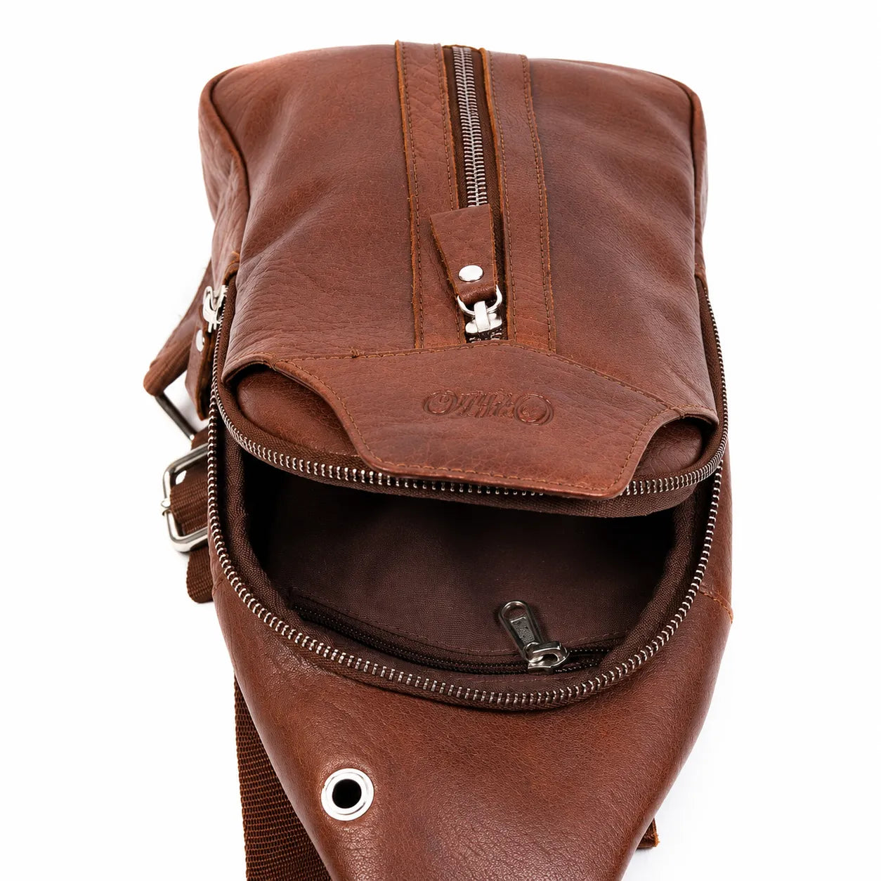 Oxhide Leather Men's Chest Bag - Travel Bag - Bikers Bag - Lightweight Anti-Theft Bag - Oxhide 10026 Brown