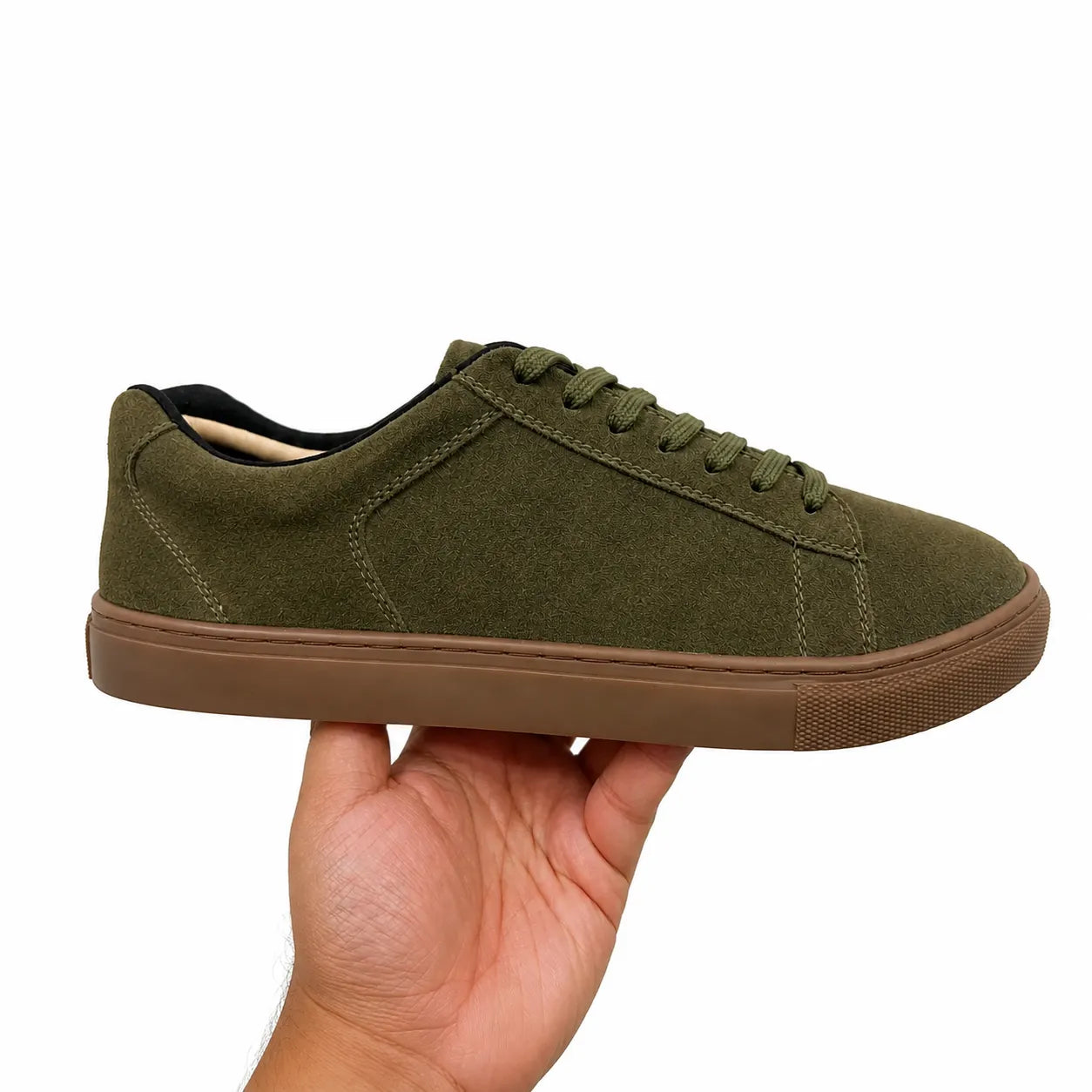 Olive Suede Leather Casual Sneakers-BOM-NEWTON2-GRN