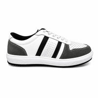 White, Grey & Black Leather Casual Sneakers -BOM-CS1-WHT