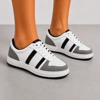 White, Grey & Black Leather Casual Sneakers -BOM-CS1-WHT