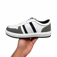 White, Grey & Black Leather Casual Sneakers -BOM-CS1-WHT